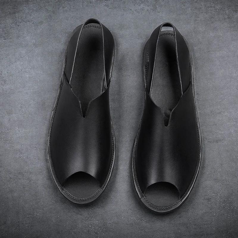 Fashion 2025British Style Roman Sandals Summer Mens Casual Leather Outdoor Anti-skid Driving Shoes Breathable Trendy Soft Soled Sandals