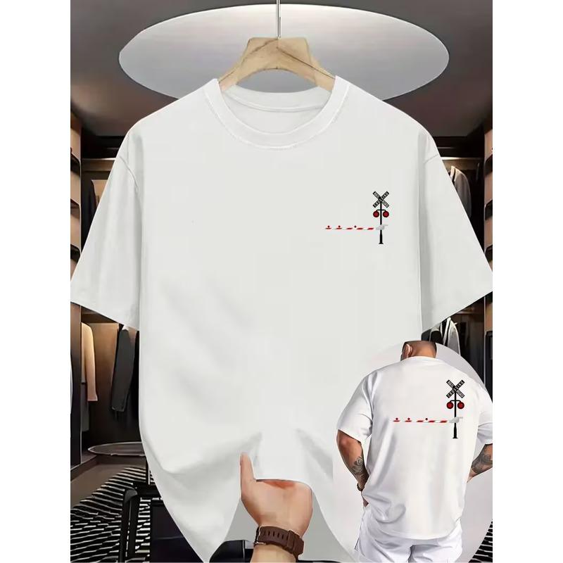 European Size New Summer Men's Casual T-Shirt, Round Neck Short Sleeve Top, Knitted Fabric, Cool and Comfortable, Double-Sided Print On Front and Back