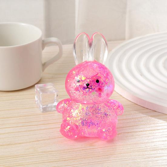 1/4Pcs Transparent Glitter Bunny Squeeze Toy Slow Rebound Stress Relief Cartoon Rabbit Sensory Toy Decompression Animal Stress Ball