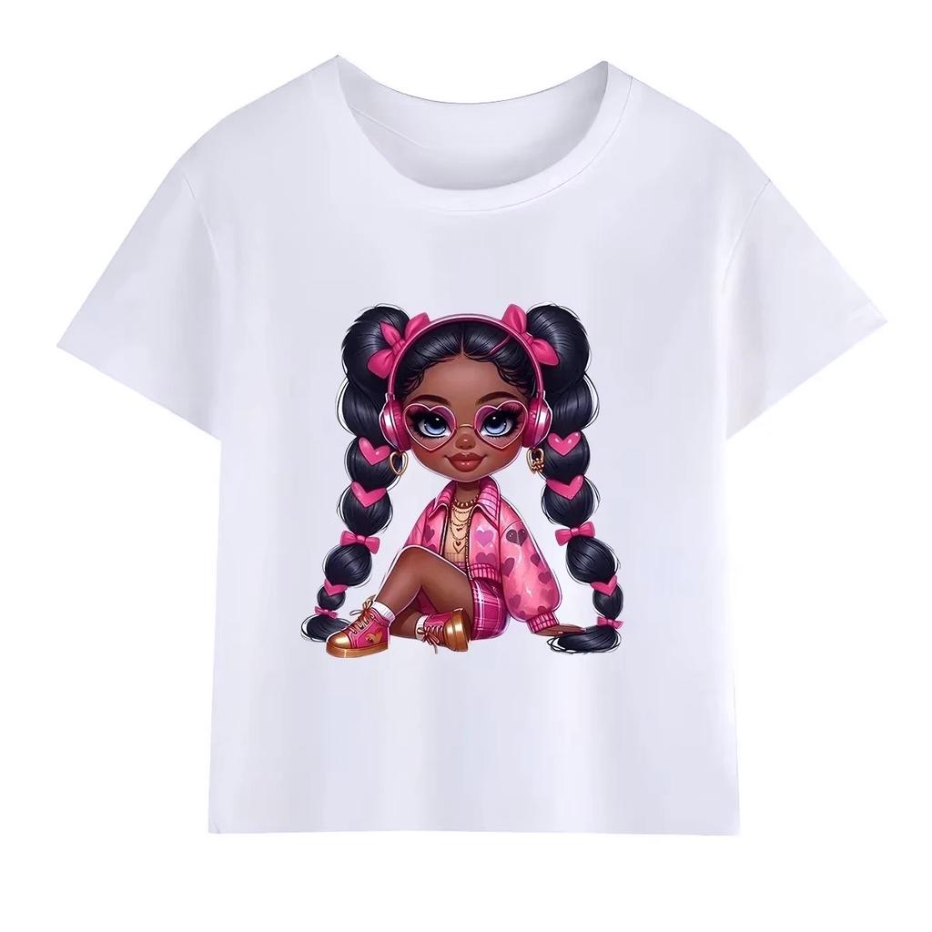 2025 Nuove Magliette per Bambini Bianca Ragazza Top Carini Top Grafici Bambini Divertenti T-shirt Estive Cartoni Animati Moda Ragazze Manica Corta Stampata