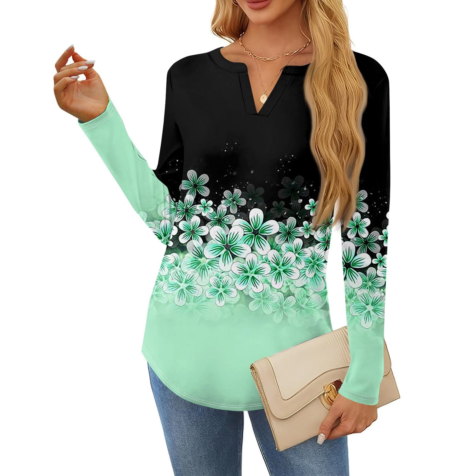 

Женская футболка с принтом, длинный рукав, повседневная, выходного дня, модная, базовая, с V-образным вырезом, обычная, топ L