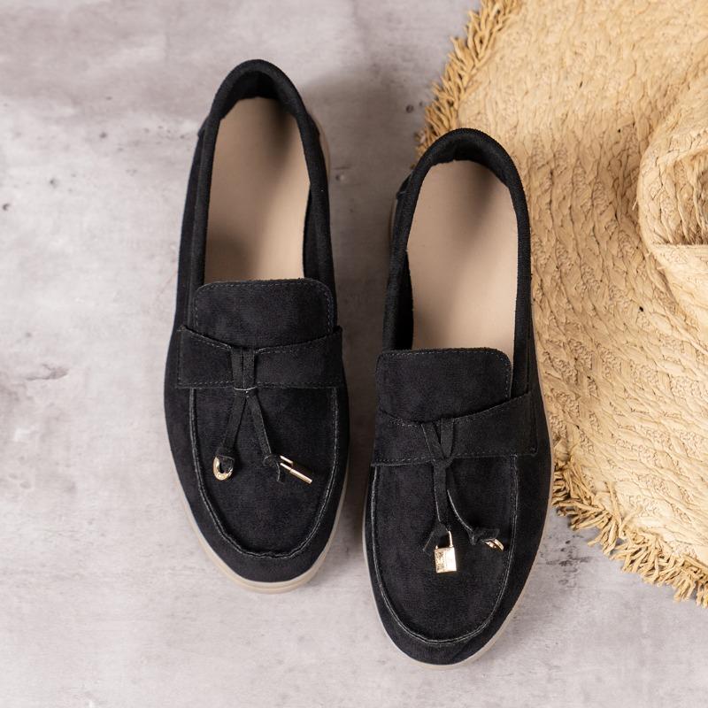 fashion Four Seasons Women Shoes Flat Bottom Non Slip Round Toe Solid Suede Woman's Formal Shoes W Flats Shoes Comfort Women Loafers