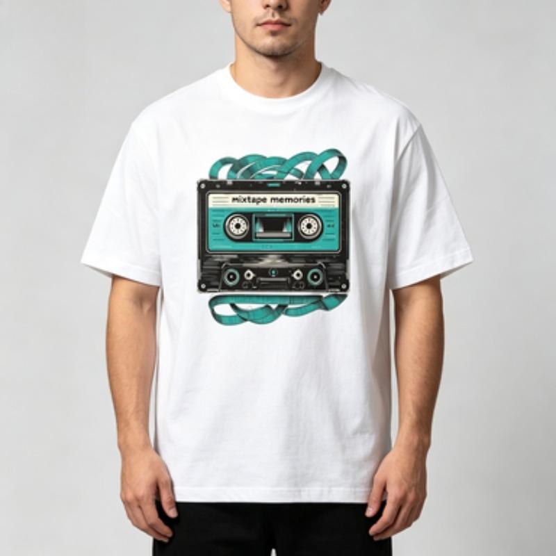 Unisex 100 Cotton Retro Music T Shirt Mixtape Memories Cassette Tape Graphic Print Short Sleeve Vintage Male Street Tees