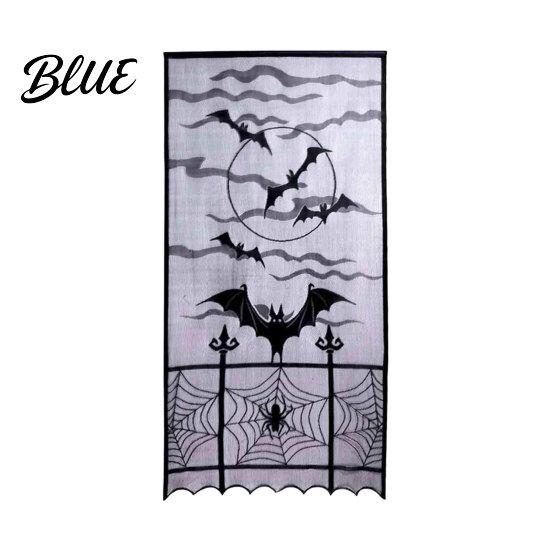 Halloween Tablecloth Door Curtain Lace Spider Web Fireplace Cover Scary Skeleton Witch Mysterious Fabric Bat Print Window Drapes for Home