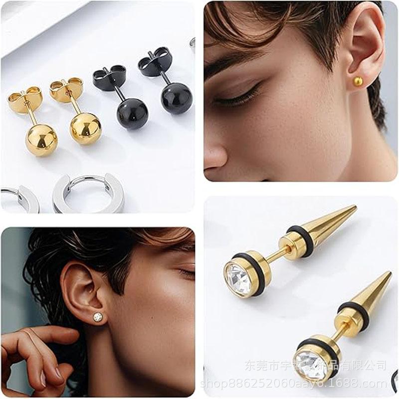 24 Pairs Stainless Steel Stud Earrings with Cross Pendants and Square Backs