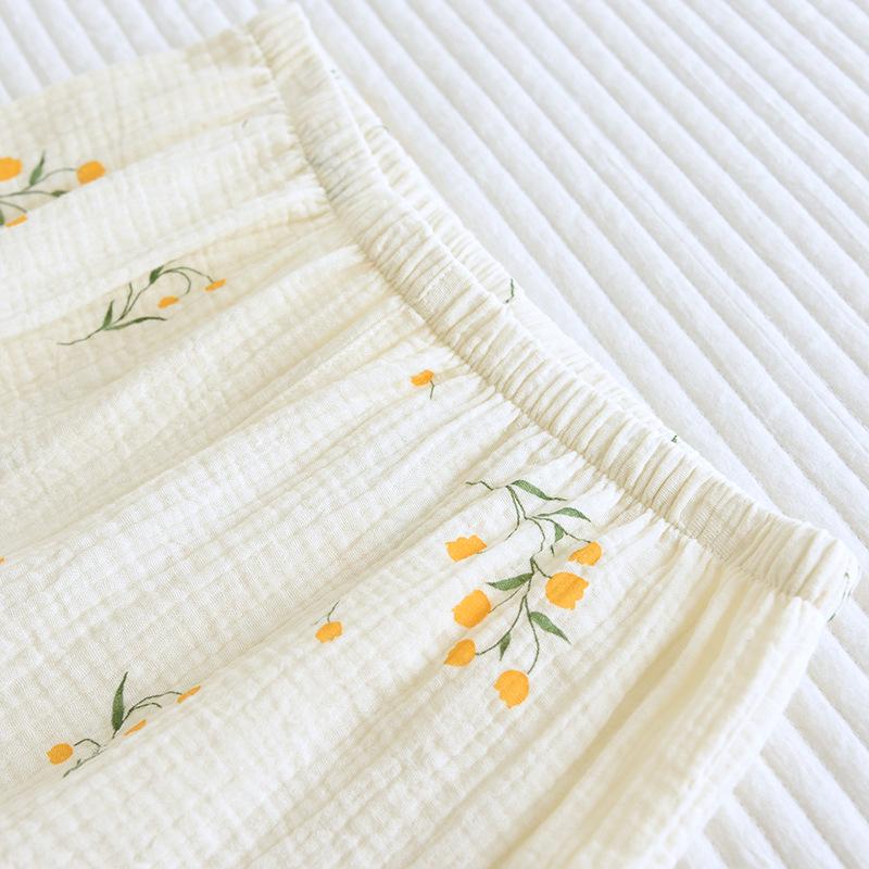 Women's Cotton Short Sleeve Pajama Set - Three-Piece Spring/Autumn Long Pants, Summer Thin Style