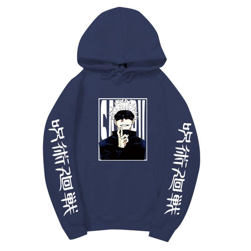 Jujutsu Kaisen Satoru Gojo Unisex Fleece Hoodie Autumn Winter Anime Character Japanese Kanji Sleeve Print Long Sleeve Pullover Sweatshirt
