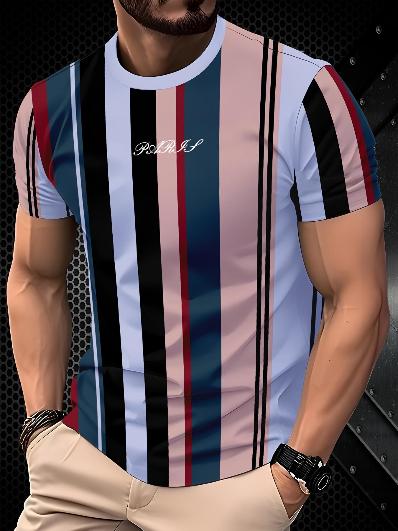 Summer Casual 3D Striped Printed Men s T-shirt Fashion Digital Short Sleeved Outdoor Sports Top S