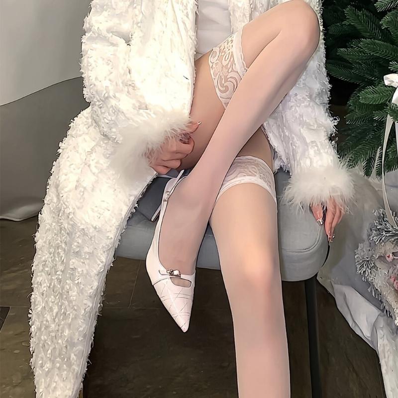 Thigh High Stockings with Antiskid Silicone Lace Top Silk Stays Up Pantyhose Women Over The Knee Socks Cosplays Costume