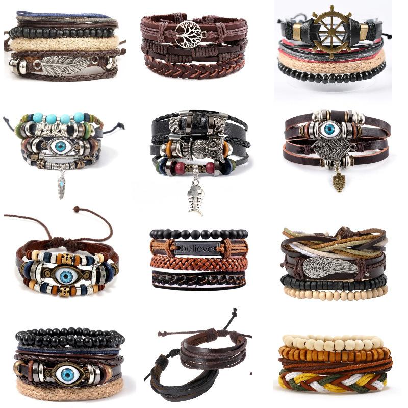 Blaues Auge Lederarmband Mehrschichtig Geflochtenes Seil Armband, Mode Persönlichkeit Hand Schmuck für Frauen Männer