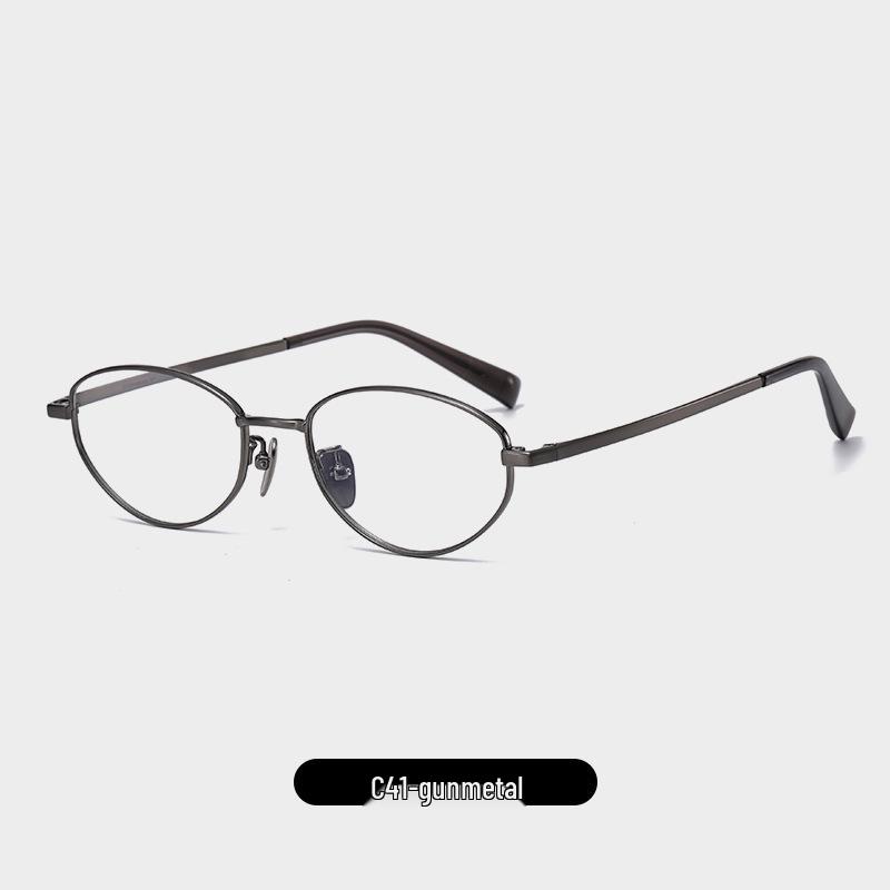Ultra-Light Titanium Oval Frame Myopia Glasses, Women's Anti-Blue Light Gold Wire Nerd Style