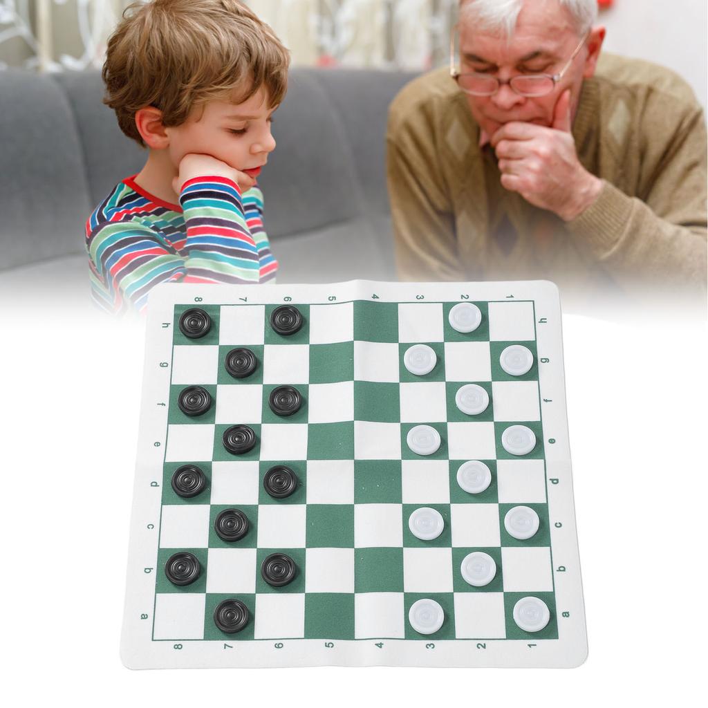 Checkers Set Educational Portable Foldable PU Lther Board Draughts Board Game for Children Adults