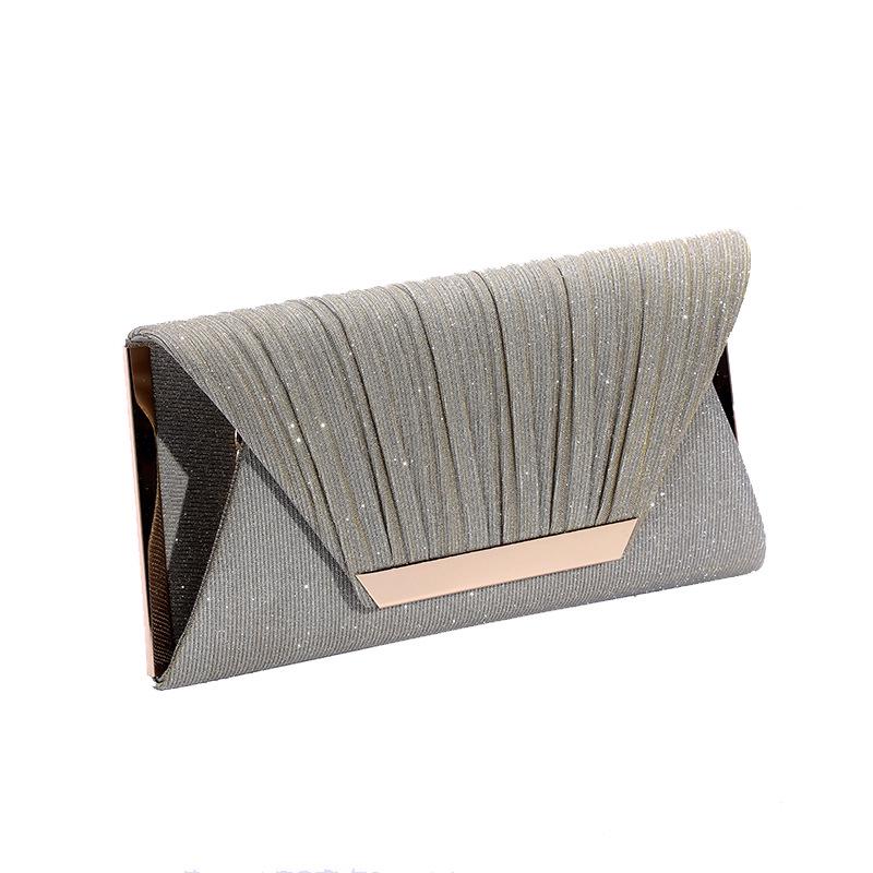 Chic Evening Pleated Sequin Clutch: Trendy Crossbody Handbag with Clasp and Chain