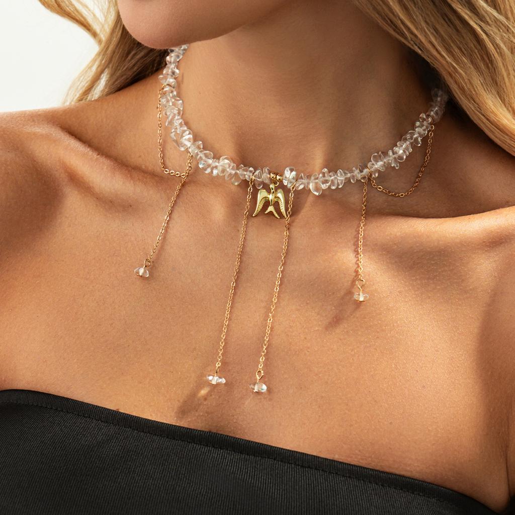 Shining Star Love Pendant Collarbone Chain Choker Light Luxury Imitation Pearl Chain Fringed Necklace