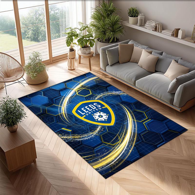 Leeds United Football Print Crystal Velvet Rug, Comfortable Water Absorbent Non Slip Indoor Floor Carpet