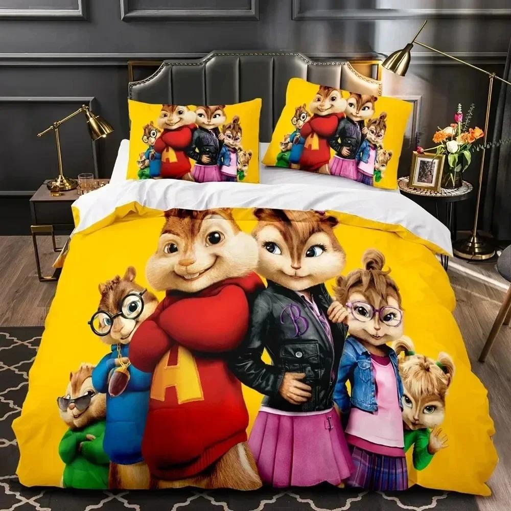 Luxuriöses Neues 3D-Druck Cartoon Chipmunks Alvin Bettwäsche-Set Bettbezug Bett-Set Bettdeckenbezug Kissenbezug King Queen Size Jungen Erwachsene