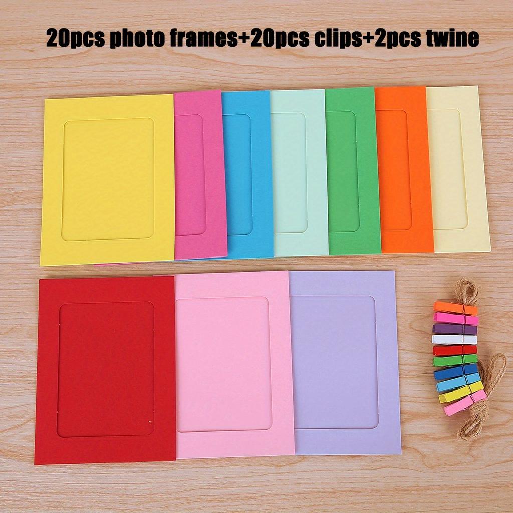 20pcs Paper Photo Frame, 4x6 In Photo with Clip, for Back To School Decoration, Hanging Photo Display, Suitable for Home, Dormitory Decoration