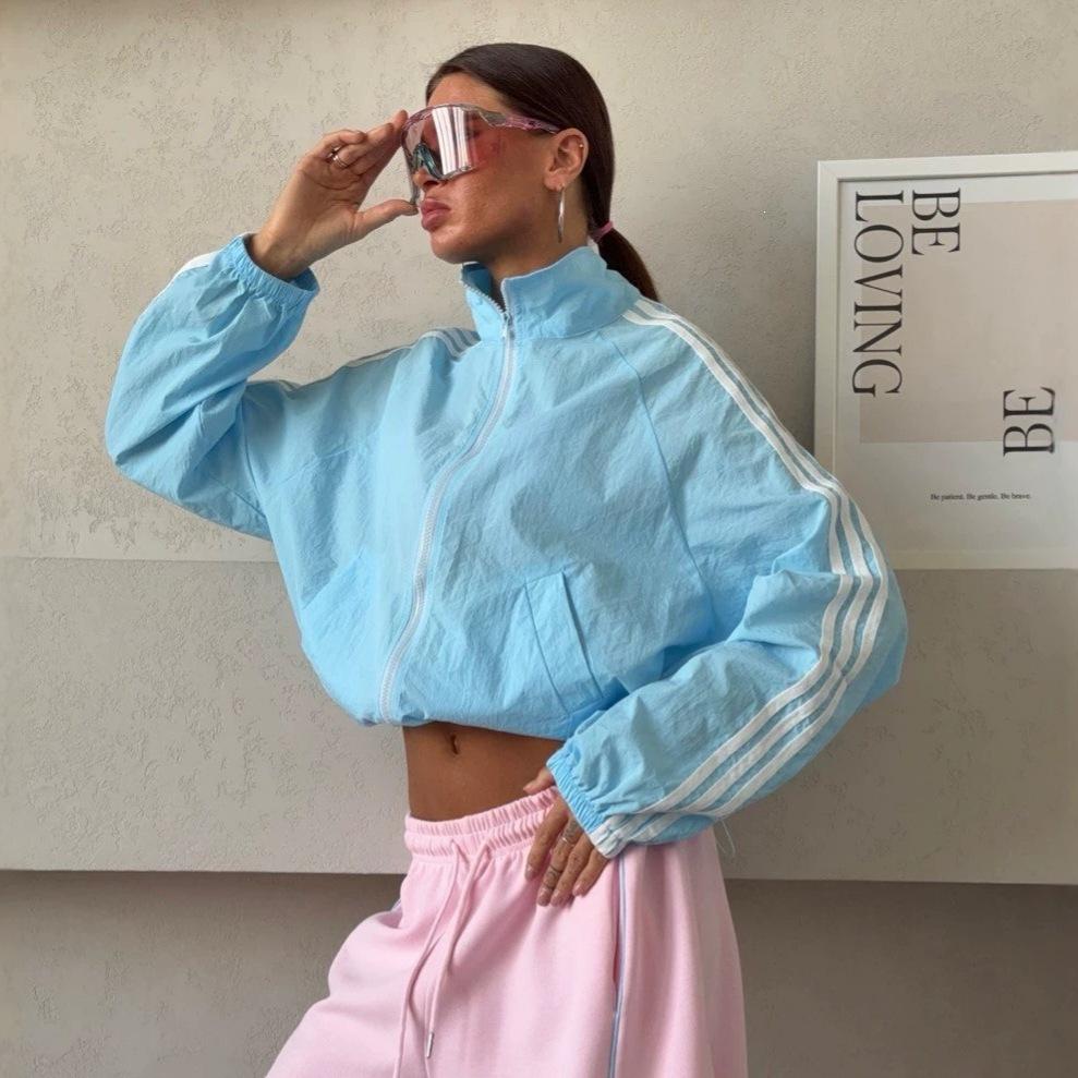 2026 Independent Station New Fashion Feature Ribbon Striped Windproof Sunscreen Summer Women's Zipper Cardigan Jacket Women's