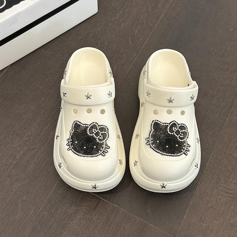 

Повседневные EVA сандалии мультяшный котенок толстая подошва обувь с отверстиями летняя мода увеличивающие рост удобные нескользящие тапочки с закрытым носком крутые шлепанцы 39-40 бежевый