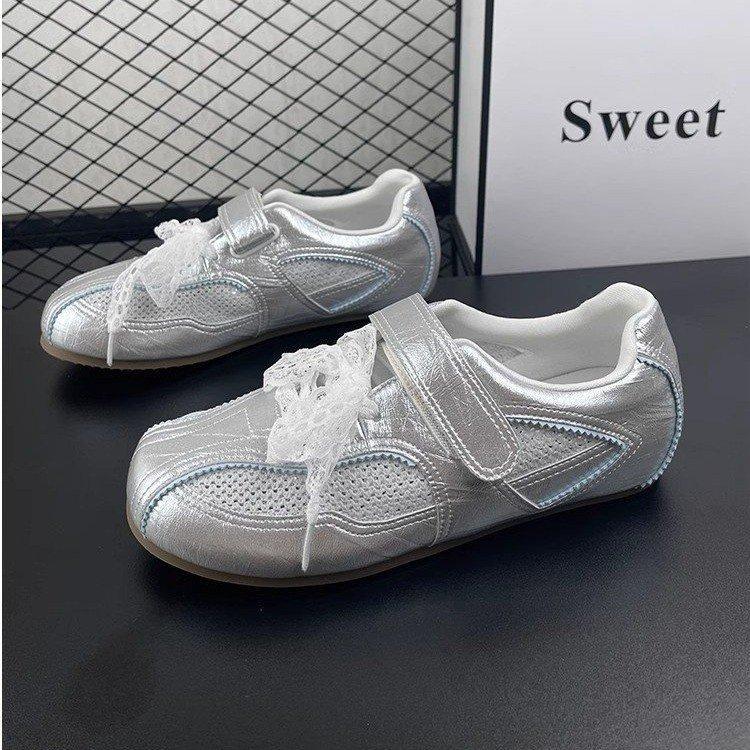 

Soft leather retro lace-up new casual shoes versatile Korean style ballet training shoes Forrest Gump shoes women 40 срібний