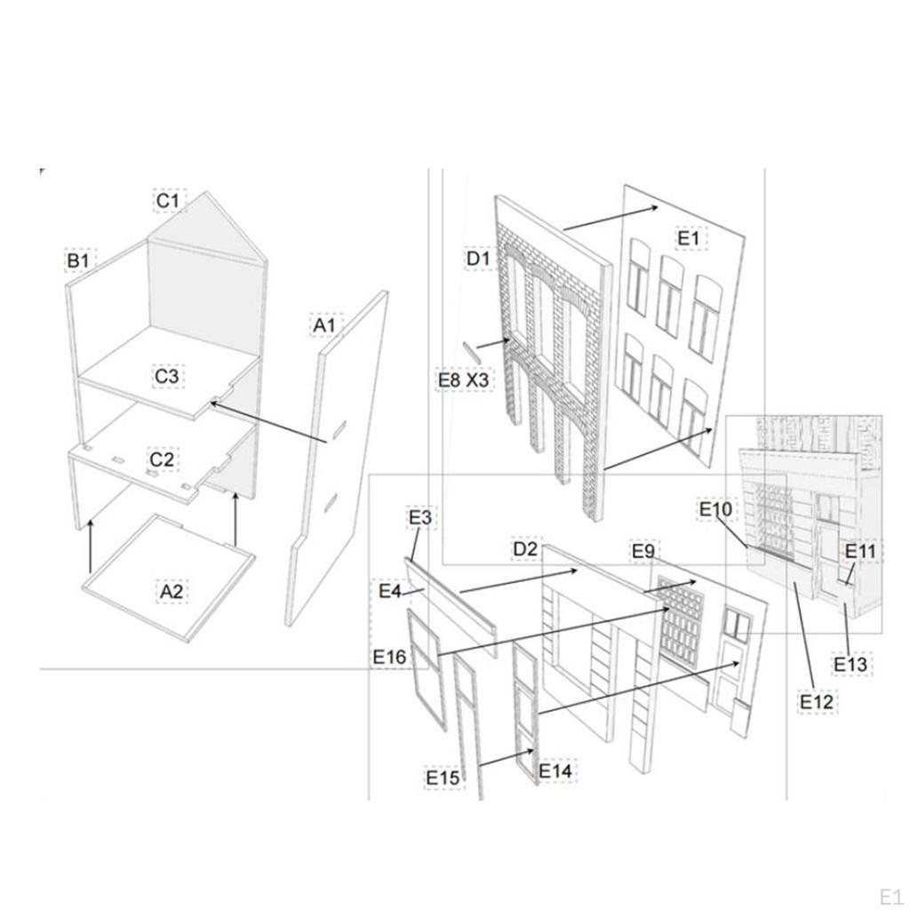 Wooden Model Kits House, DIY House Assemble, Learning Educational Toys Unpainted 1/87