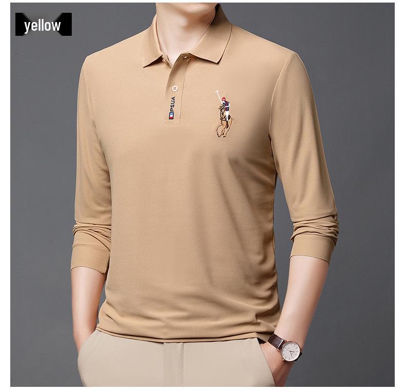 Woodpecker Men's Burgundy Lapel Long Sleeve Polo Shirt - Autumn/Spring Thin Style for Middle-aged Dads