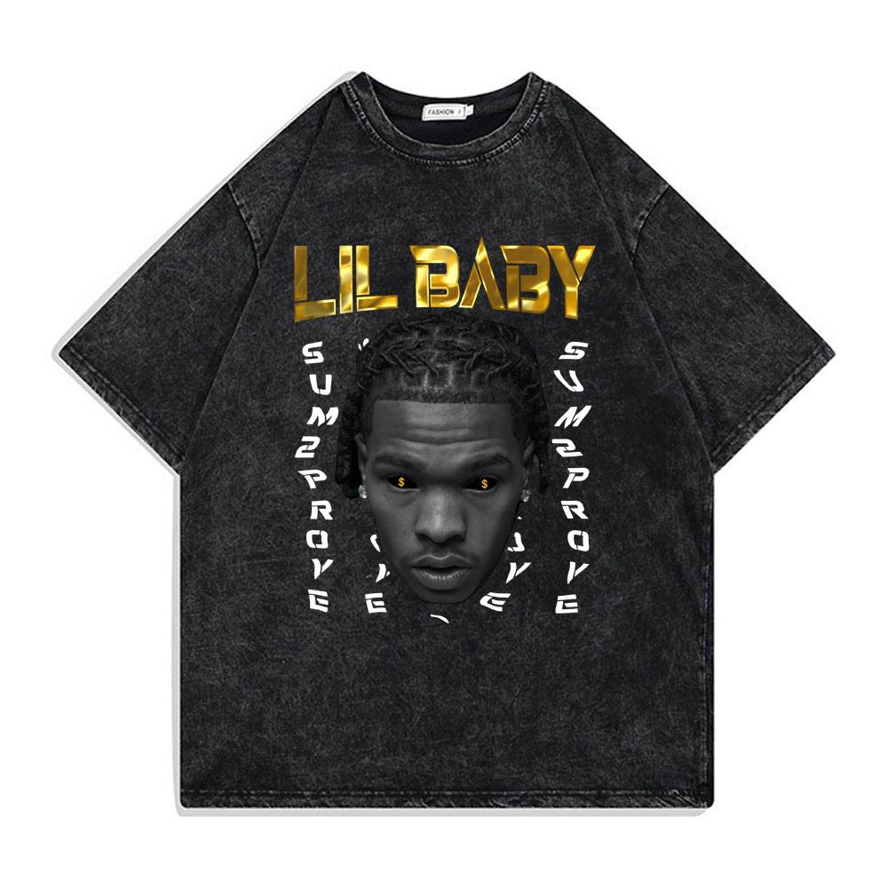 Hip Hop Rapper Wash Vintage Black Lil Baby T Shirt Unisexs Fashion Oversized Tee Short Sleeve Regular Male Tshirt Unisex Streetwear