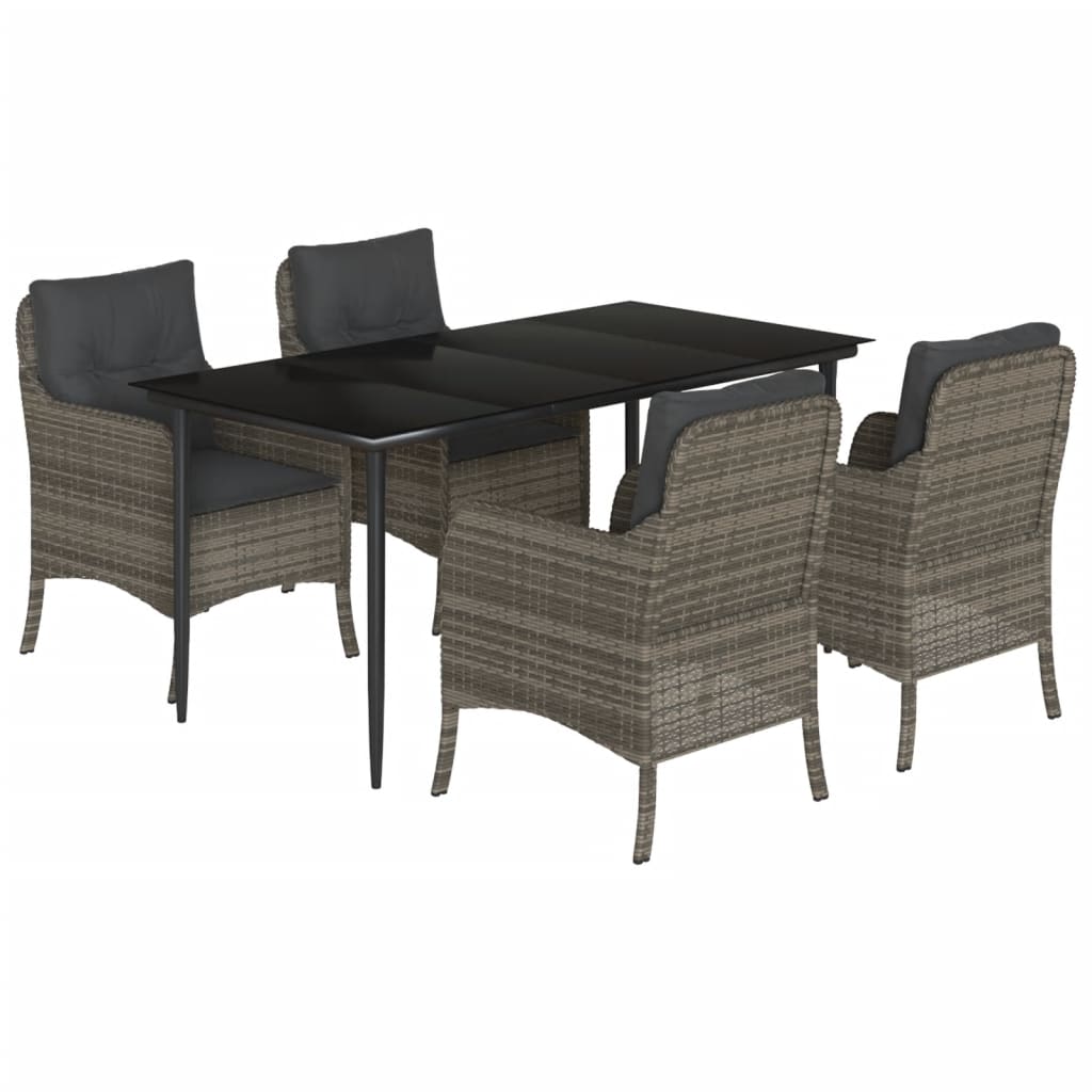 5-Cz. Gartenmöbel-Set mit Kissen, Grau, PE-Rattan