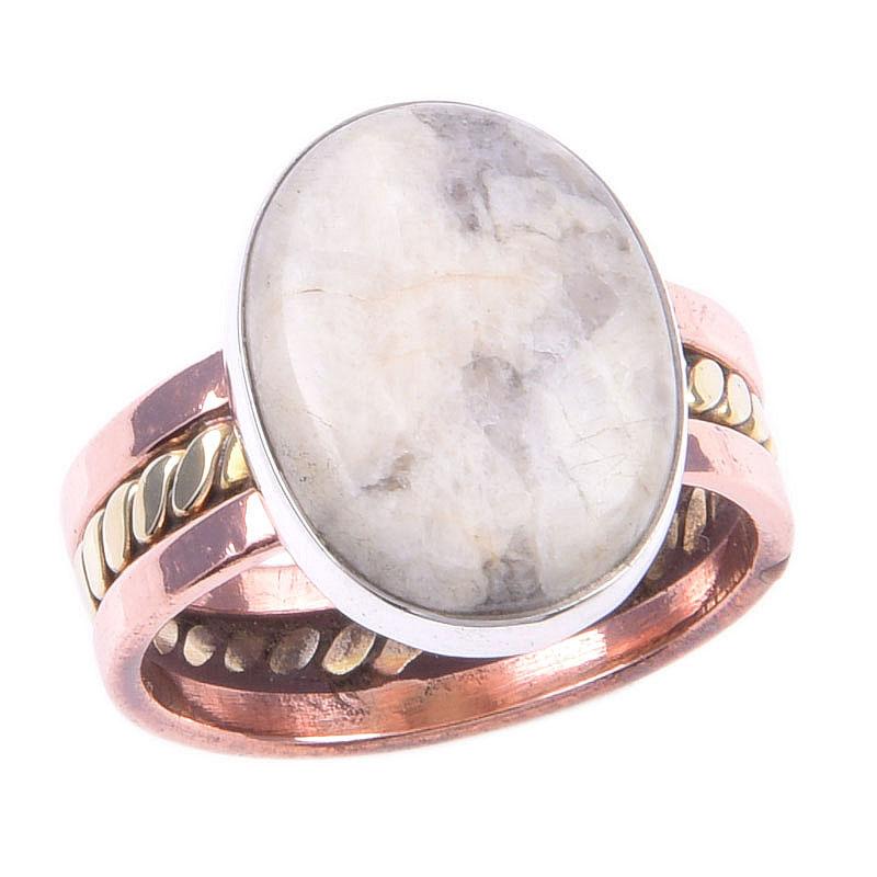 Pierre précieuse Jaspe Naturel Fait Main Argent Sterling 925 Bicolore Bague Taille 7 F1w29