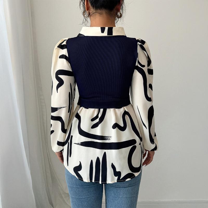 Langarmshirt im Urlaubs- und Freizeitstil mit Patchwork-Print für Damen im Sommer