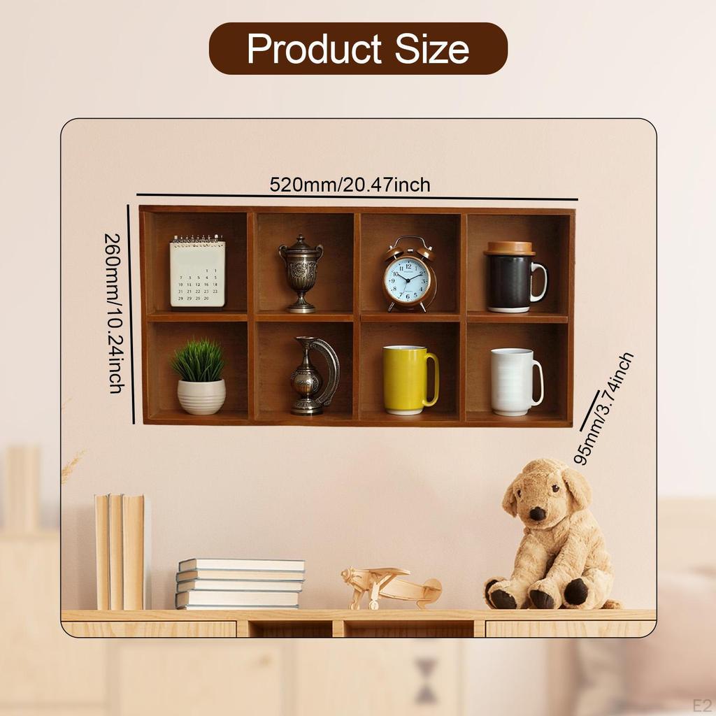 Wooden Display Shelf for Wall Case 8 Grids Mounted Home Decoration Floating