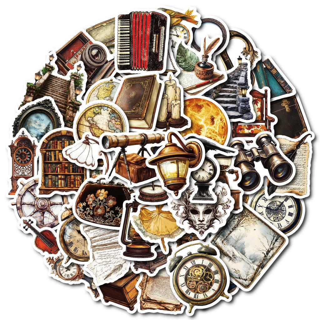 50 European And American Retro Poster Style Stickers Globe Mix And Match Ins Decorative Stickers
