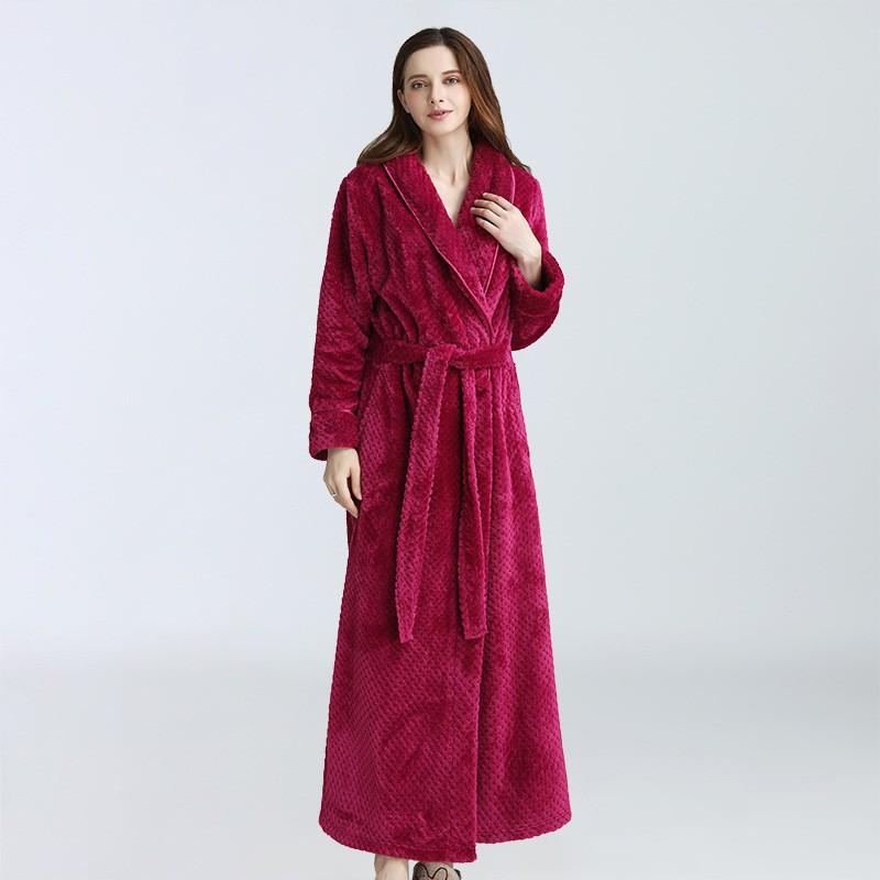 Autumn/Winter Coral Velvet Women's Nightgown Long Flannel Bathrobe for Women with Velvet Thickened