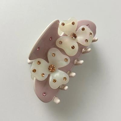 New Sweet Flower Hair Claw Rhinestones Acetate Claw Clip Cream Color Crab Hair Clips Hair Accessories for Woman Girls