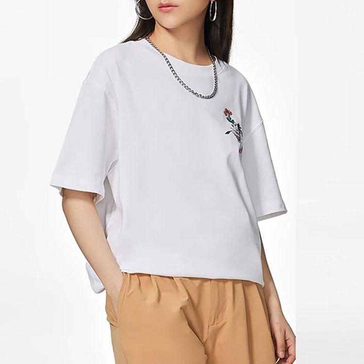 Li Ning Sports Trend Series Ingenious Awakening Floral Pattern Printed Round Neck Short Sleeve T-Shirt Women Tops White AHSS314-1