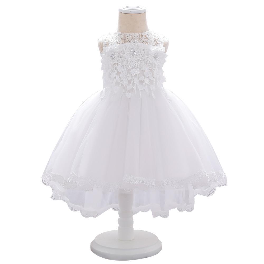 Holčička Společenské šaty s květinami Elegantní 1 rok narozeninové krajkové společenské šaty Dětská princezna Dětské šaty pro dívky Novorozenci Svatební outfity