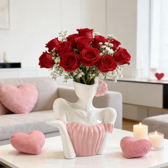 Yousheng Keramikvase in Form eines weiblichen Körpers, weiß, halbkörperförmig, Boho-Stil, feministische Dekorationsvase für Bücherregal, Büro, Zuhause, Tischdekoration