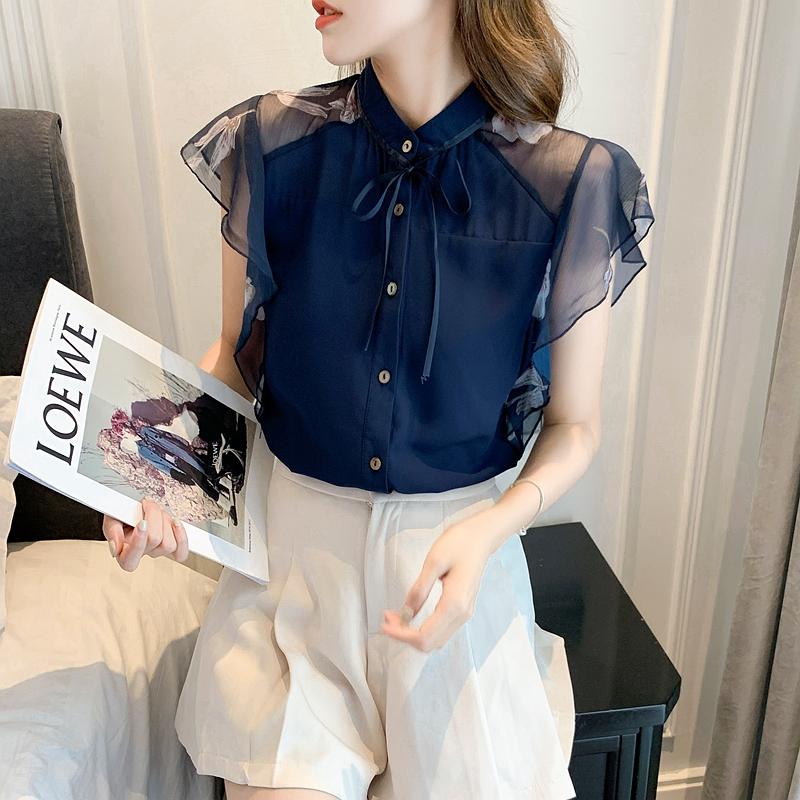 Sommer Frauen Chiffon Bluse Shirt Frauen Tops Kurzarm Bluse Frauen Blusas Mujer De Moda Blusen Femme Top Shirts