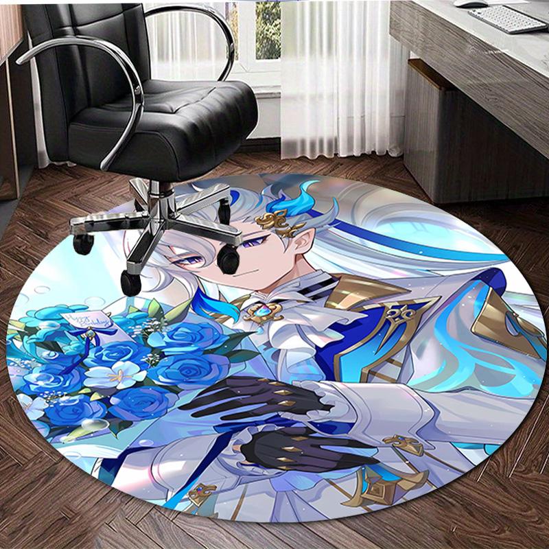 1pc Genshin Impact Neuvillette1 Design Printed Area Round Carpet for Bedroom Living Room Home Decor Rugs Mat Non Slip Mat Rug for Bedside