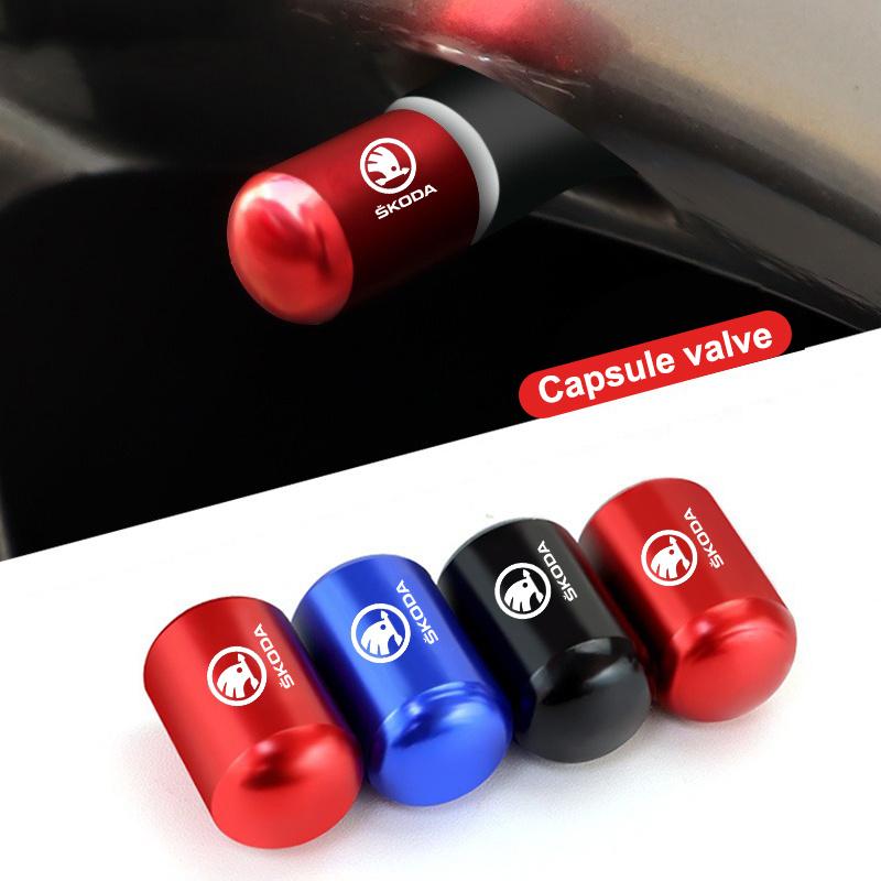 4pcs Car Styling Aluminum Emblem Wheel Tire Valve Stem Air Caps for Skoda Octavia Fabia Rapid Yeti Superb Octavia A5 A7 VRS VII  MN7