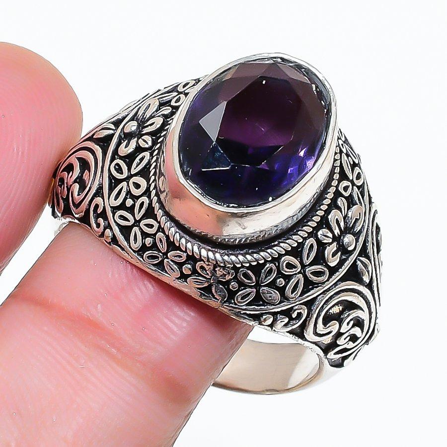 Natural Amethyst Gemstone Handmade 925 Sterling Silver Jewelry Ring Size 11 AR-18166