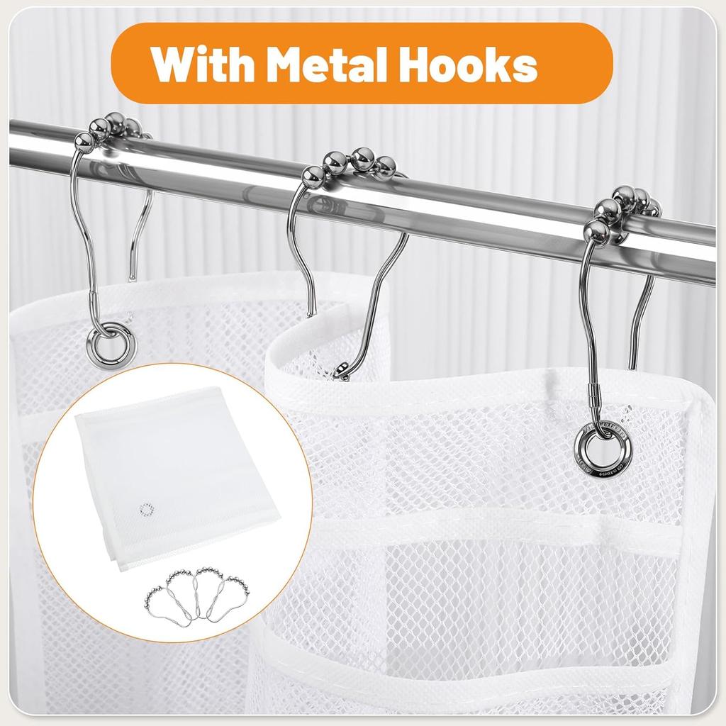 2 Pack Mesh Shower Hanging Caddy, 7 Pockets Hanging Shower Organizer with Metal Loop, Portable Bathroom Bag for Shampoo, Body Wash, Soap, and Cruise