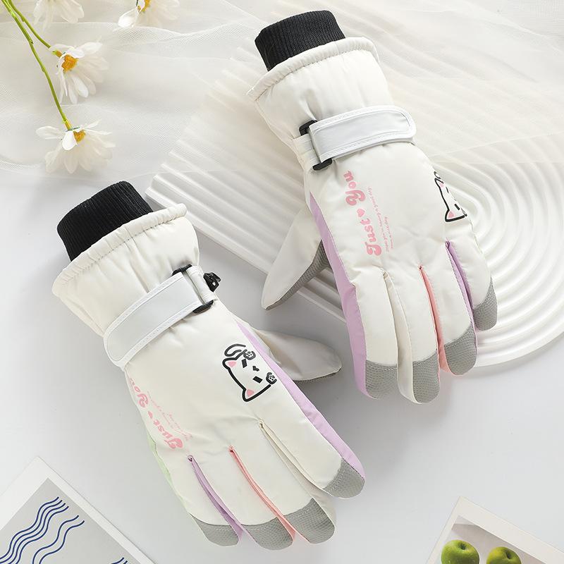 Ski Gloves Cartoon Women's Waterproof Thickened Velvet Touch Screen Cycling Windproof Outdoor Cycling Winter Warm Gloves