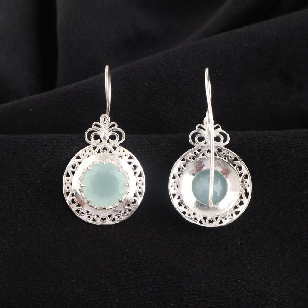 Aqua Chalcedony Gemstone Silver Earring, 925 Sterling Silver Unique Earring, Chalcedony Earring, Handmade Beautiful Earring CE-25-21