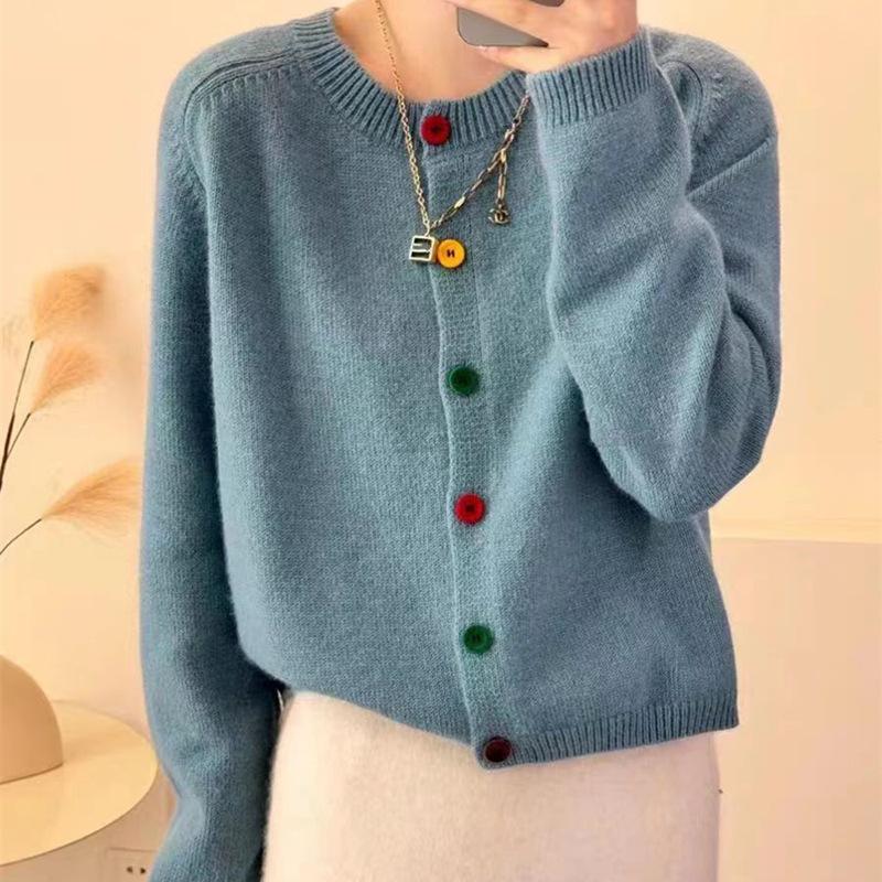 Retro color button knitted cardigan top women's early spring new fashion soft waxy loose sweater jacket tide