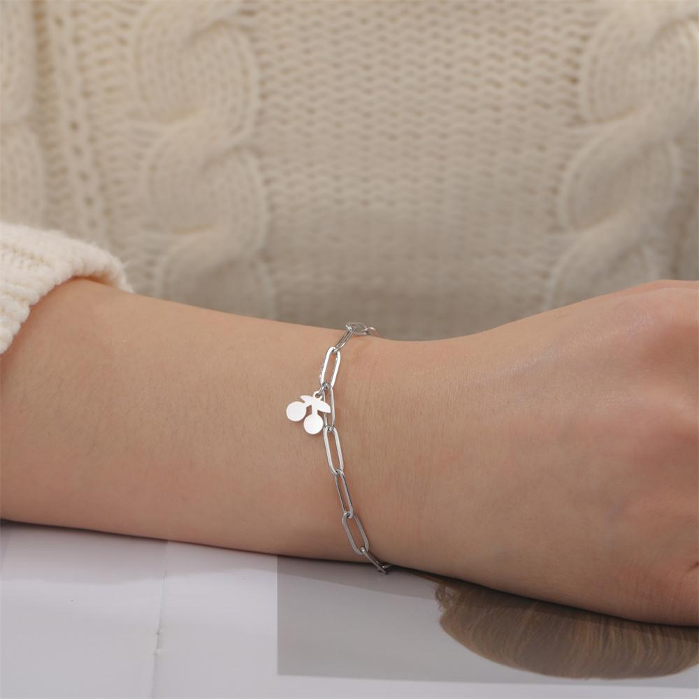 My Shape Cherry Bracelets Stainless Steel for Women Girls Gifts Fruit Pendant Chain Hand Chain Bangle Birthday Gifts Jewelry