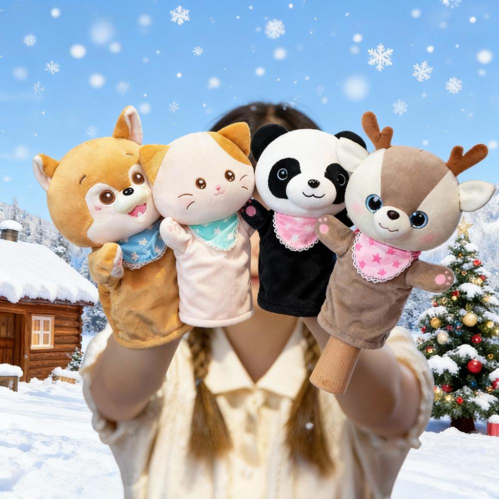 Cat Shiba Inu Deer Panda Cute Animal Plush Hand Puppets for Boys Girls Kids Interactive Role Fun Doll Toy Holiday Birthday Gifts