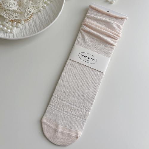 Pink Socks Women Spring and Summer Hollow Thin Breathable Women Socks Ballet Style Floral Print Polka Dot Medium Tube Socks Gift