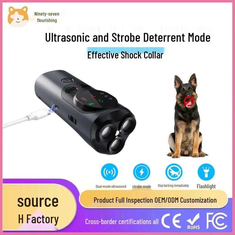 Portable Ultrasonic Dog Bark Stopper & Training Device with Light - Three-Head Dog Repeller