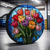 Stained Glass Tulips Spare Tire Cover Waterproof Polyester Decorative Protector For SUV